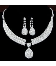 Rhinestone Embellished Bridal Shining Fashion Necklace and Earrings Set