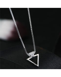 Cubic Zirconia Embellished Triangle Pendant Fashion Necklace