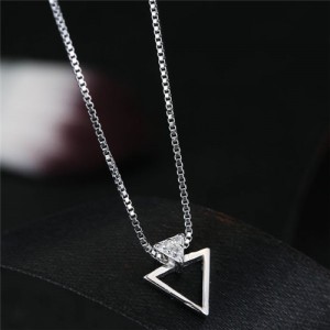 Cubic Zirconia Embellished Triangle Pendant Fashion Necklace