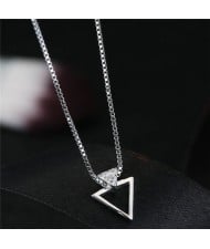 Cubic Zirconia Embellished Triangle Pendant Fashion Necklace