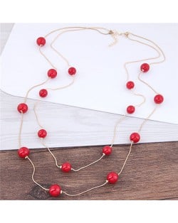 Pearl Decorated Fair Maiden Fashion Dual-layer Costume Necklace - Red