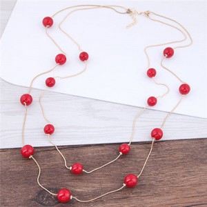 Pearl Decorated Fair Maiden Fashion Dual-layer Costume Necklace - Red