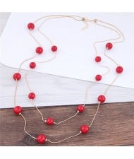 Pearl Decorated Fair Maiden Fashion Dual-layer Costume Necklace - Red