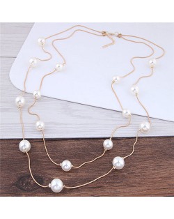 Pearl Decorated Fair Maiden Fashion Dual-layer Costume Necklace - White