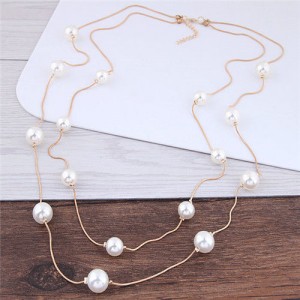 Pearl Decorated Fair Maiden Fashion Dual-layer Costume Necklace - White