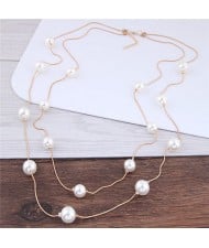 Pearl Decorated Fair Maiden Fashion Dual-layer Costume Necklace - White