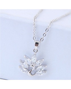 Cubic Zirconia Peacock Pendant Korean Fashion Necklace - Silver