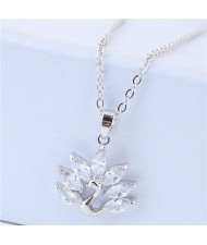 Cubic Zirconia Peacock Pendant Korean Fashion Necklace - Silver