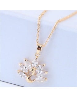 Cubic Zirconia Peacock Pendant Korean Fashion Necklace - Golden