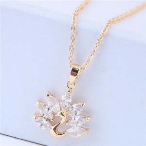 Cubic Zirconia Peacock Pendant Korean Fashion Necklace - Golden