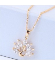 Cubic Zirconia Peacock Pendant Korean Fashion Necklace - Golden