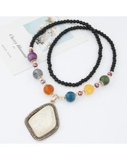 Multi-layer Pearl Fashion Resin Leaves Decorated Women Statement Necklace - Pink