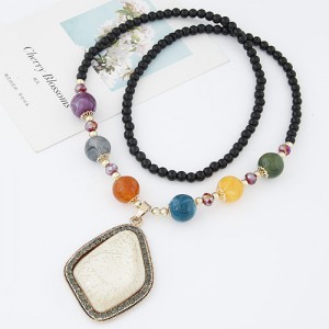 Classic Irregular Geometric Resin Gem Pendant Beads Fashion Long Necklace - White