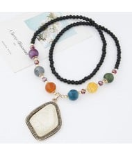 Classic Irregular Geometric Resin Gem Pendant Beads Fashion Long Necklace - White