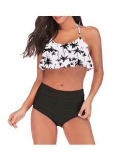 Lotus Leaf Edge Design Split Bikini Fashion Women Swimwear - Coconut Tree