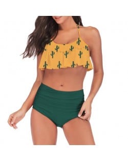Lotus Leaf Edge Design Split Bikini Fashion Women Swimwear - Cactus