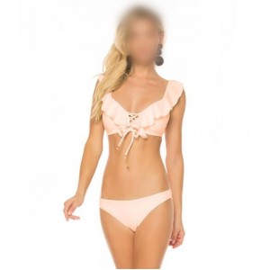 Lotus Leaf Edge Split with Bandage Design Bikini Fashion Women Swimwear - Pink