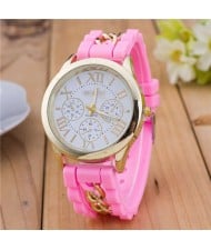 Simple Design Chain Decorated Women Wrist Watch - Pink