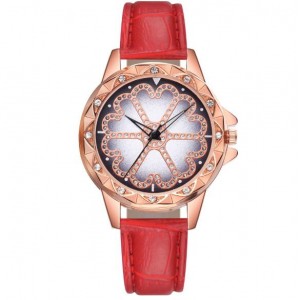 8 Colors Available Rhinestone Embellished Floral Pattern Index Design Leather Wrist Watch