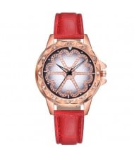 8 Colors Available Rhinestone Embellished Floral Pattern Index Design Leather Wrist Watch