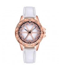 8 Colors Available Rhinestone Embellished Floral Pattern Index Design Leather Wrist Watch