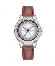 8 Colors Available Rhinestone Embellished Floral Pattern Index Design Leather Wrist Watch
