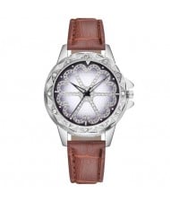 8 Colors Available Rhinestone Embellished Floral Pattern Index Design Leather Wrist Watch