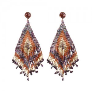 Mini Beads Combined Image Design Tassel High Fashion Women Statement Earrings