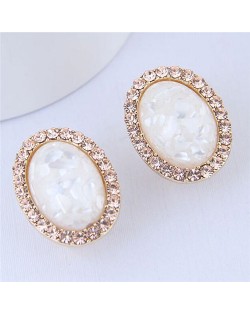 Bohemian Fashion Mini Beads Weaving Round Pendant Design Women Statement Earrings - White