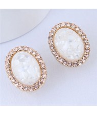 Bohemian Fashion Mini Beads Weaving Round Pendant Design Women Statement Earrings - White