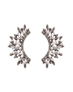 Rhinestone Embellished Curved Moon Shape Women Fashion Earrings - White