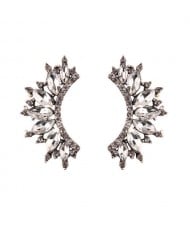 Rhinestone Embellished Curved Moon Shape Women Fashion Earrings - White