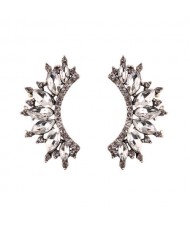 Rhinestone Embellished Curved Moon Shape Women Fashion Earrings - White