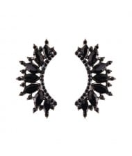 Rhinestone Embellished Curved Moon Shape Women Fashion Earrings - Black