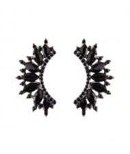 Rhinestone Embellished Curved Moon Shape Women Fashion Earrings - Black