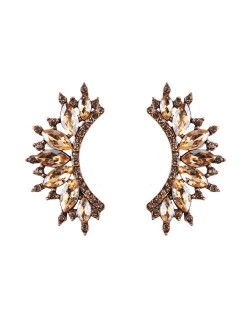 Rhinestone Embellished Curved Moon Shape Women Fashion Earrings - Champagne