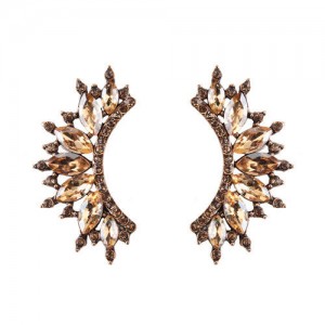 Rhinestone Embellished Curved Moon Shape Women Fashion Earrings - Champagne