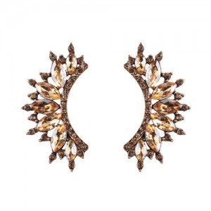 Rhinestone Embellished Curved Moon Shape Women Fashion Earrings - Champagne