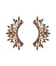 Rhinestone Embellished Curved Moon Shape Women Fashion Earrings - Champagne