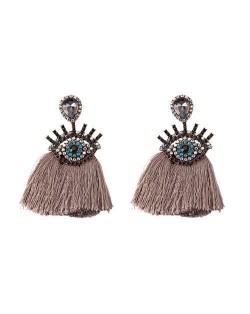 Shining Eye Design Gem Fashion Tassel Statement Earrings - Gray