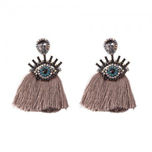 Shining Eye Design Gem Fashion Tassel Statement Earrings - Gray