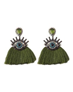 Shining Eye Design Gem Fashion Tassel Statement Earrings - Grass