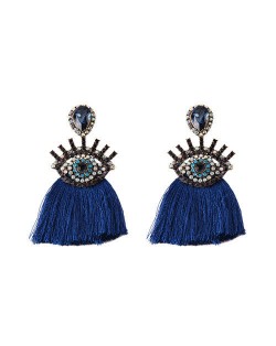 Shining Eye Design Gem Fashion Tassel Statement Earrings - Royal Blue