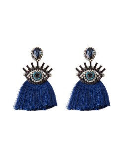 Shining Eye Design Gem Fashion Tassel Statement Earrings - Royal Blue