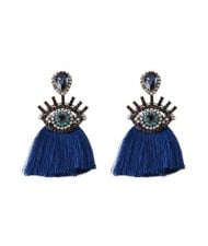 Shining Eye Design Gem Fashion Tassel Statement Earrings - Royal Blue