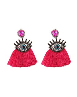 Shining Eye Design Gem Fashion Tassel Statement Earrings - Rose