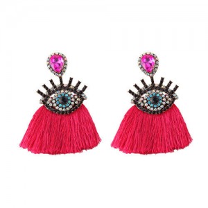 Shining Eye Design Gem Fashion Tassel Statement Earrings - Rose