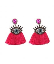Shining Eye Design Gem Fashion Tassel Statement Earrings - Rose