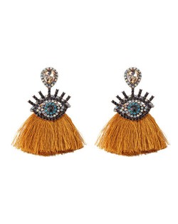 Shining Eye Design Gem Fashion Tassel Statement Earrings - Brown