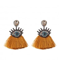 Shining Eye Design Gem Fashion Tassel Statement Earrings - Brown